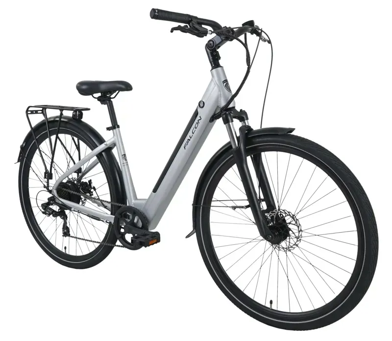 Falcon Horizon Low Step Electric Hybrid Bike in Silver-1
