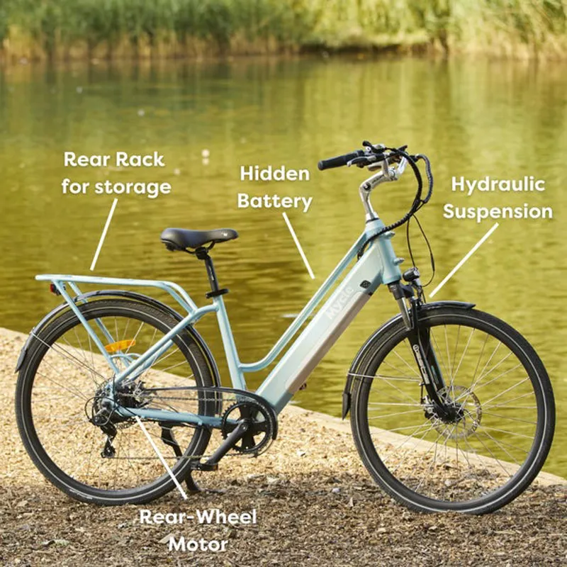 Mycle Comfort Electric Step Through Bike in Stanley Sage-1