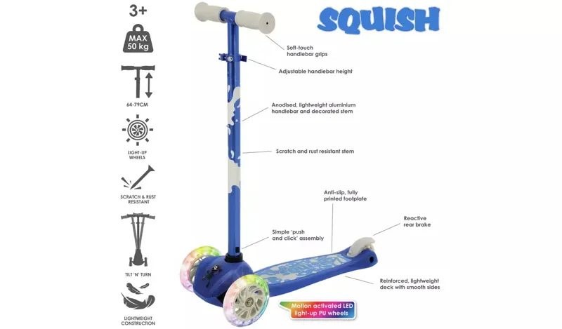 Squish Mini Flex LED Tilt Kids Scooter in Blue-11