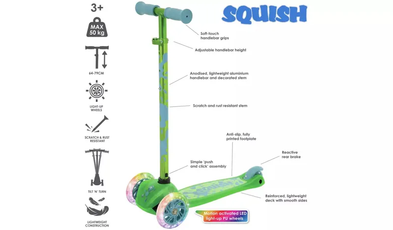Squish Mini Flex LED Tilt Kids Scooter in Green-1