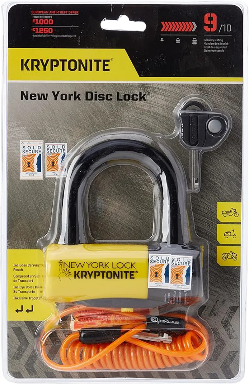 Kryptonite New York Liberty Sold Secure Gold Disc Lock with Cable in Yellow/Black-3