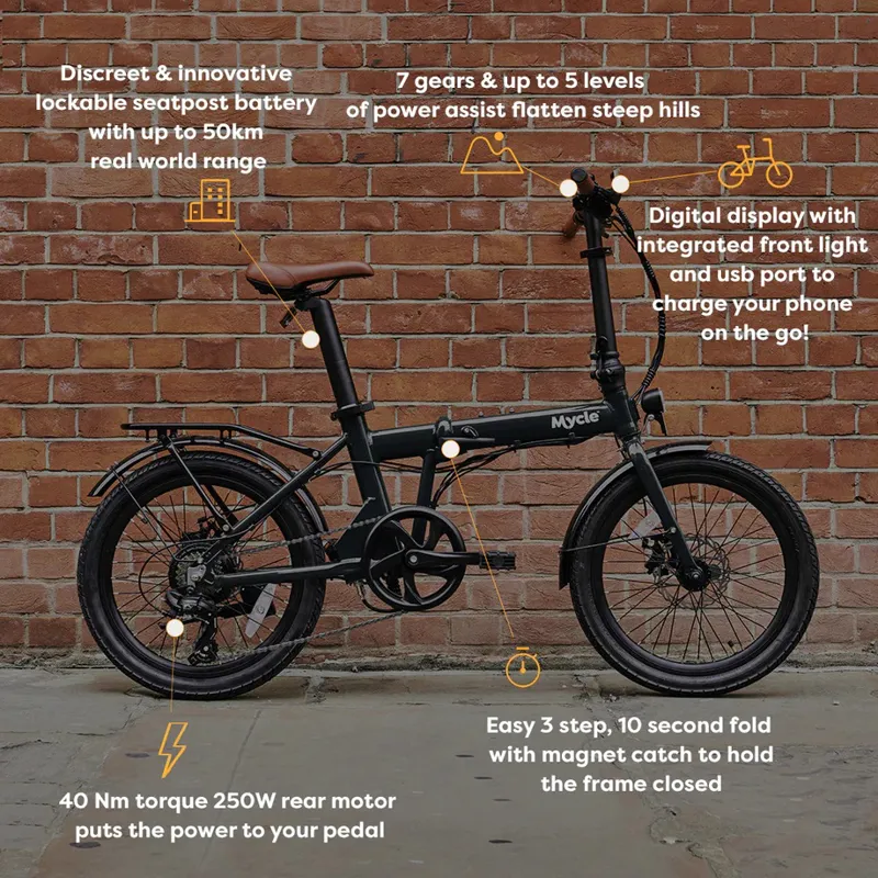 Mycle Compact Folding Electric Bike in Yellow-1