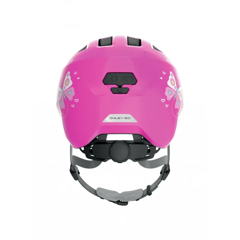 New Abus Smiley 3.0 Shiny Junior Helmet in Pink Butterflies-1