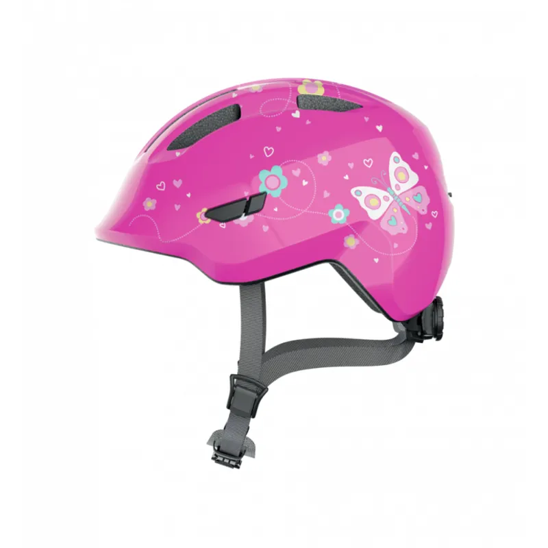 New Abus Smiley 3.0 Shiny Junior Helmet in Pink Butterflies