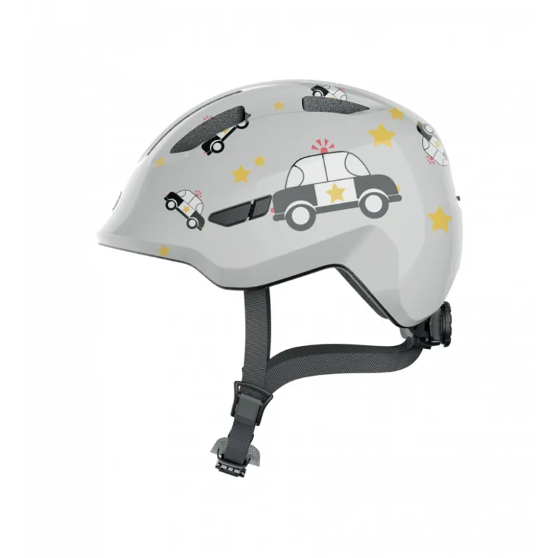 New Abus Smiley 3.0 Shiny Junior Helmet in Grey Police Cars
