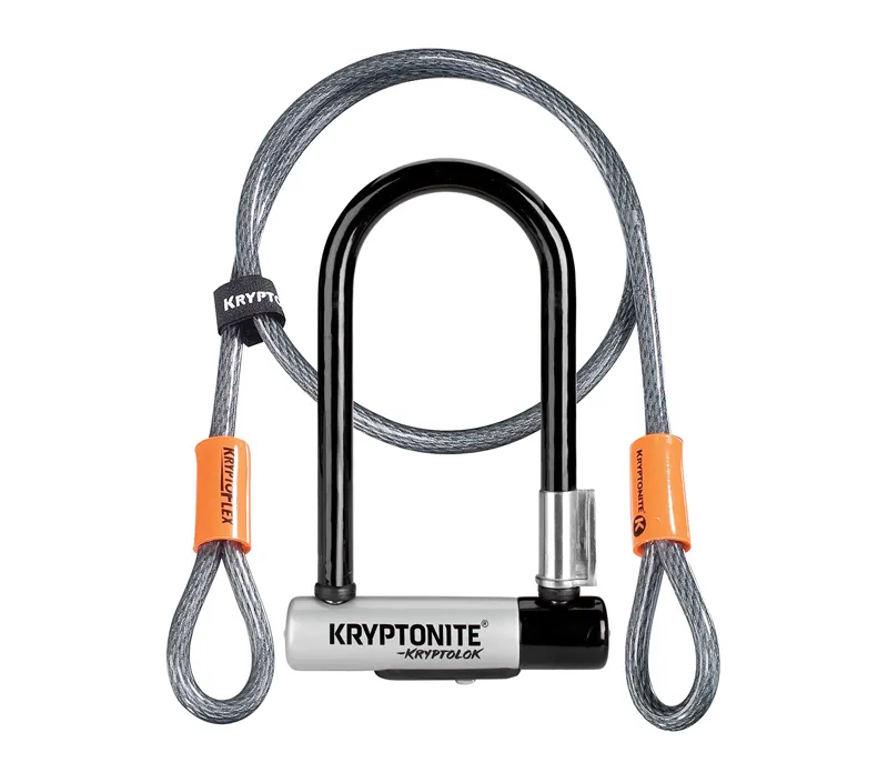 Kryptonite Kryptolok Sold Secure Gold Mini U-Lock with 4ft Kryptoflex Cable in Black