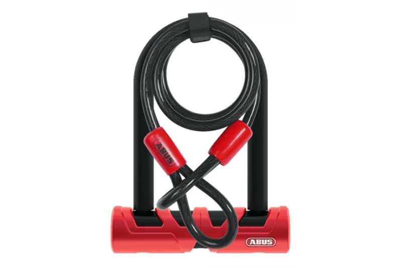ABUS Ultimate 420 U-Shackle Lock 140mm / 230mm + 10/120mm Cobra Cable Gold Sold Secure 17mm in Black/Red-1