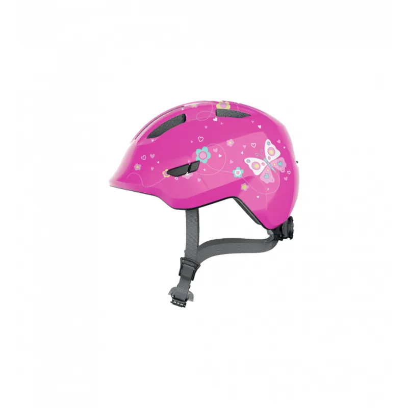 New Abus Smiley 3.0 Shiny Junior Helmet in Pink Butterflies-2
