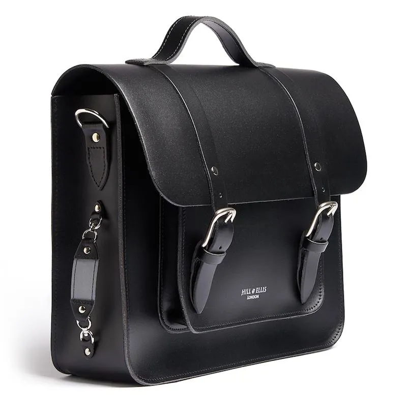 Hill and Ellis Byron Leather Pannier Bag in Black-6