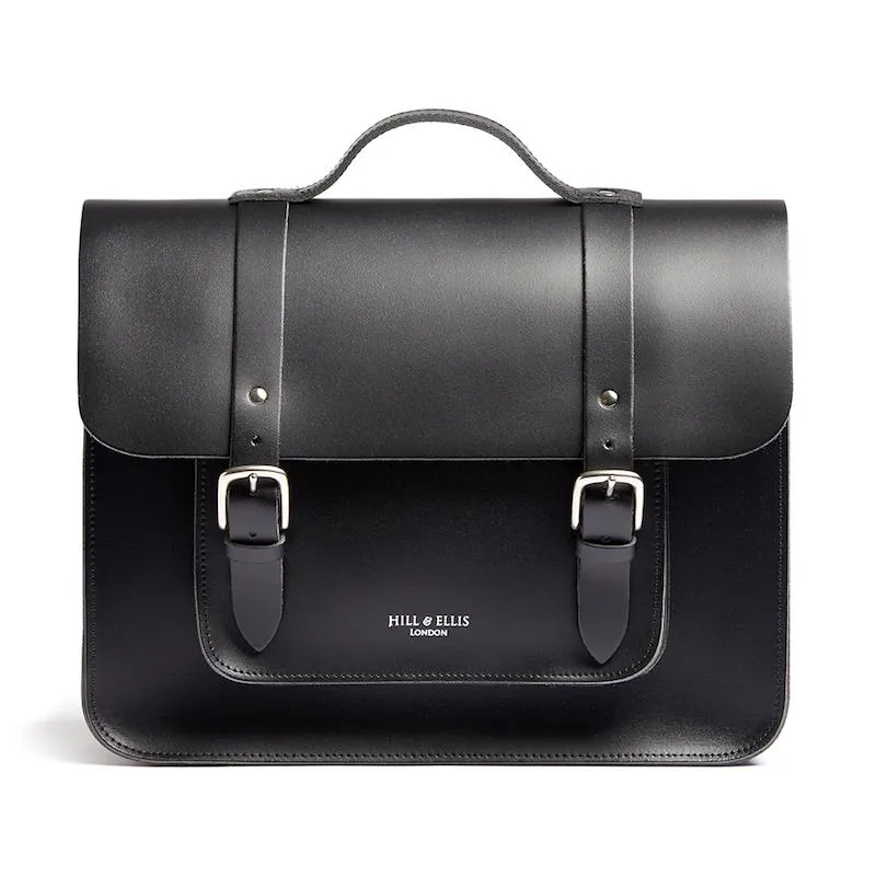 Hill and Ellis Byron Leather Pannier Bag in Black