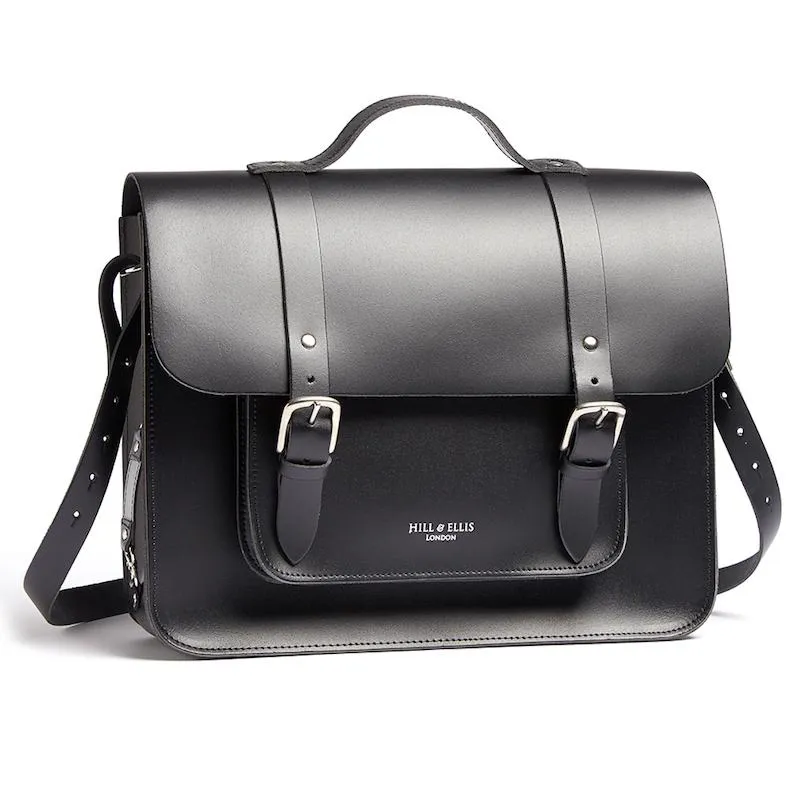 Hill and Ellis Byron Leather Pannier Bag in Black-5