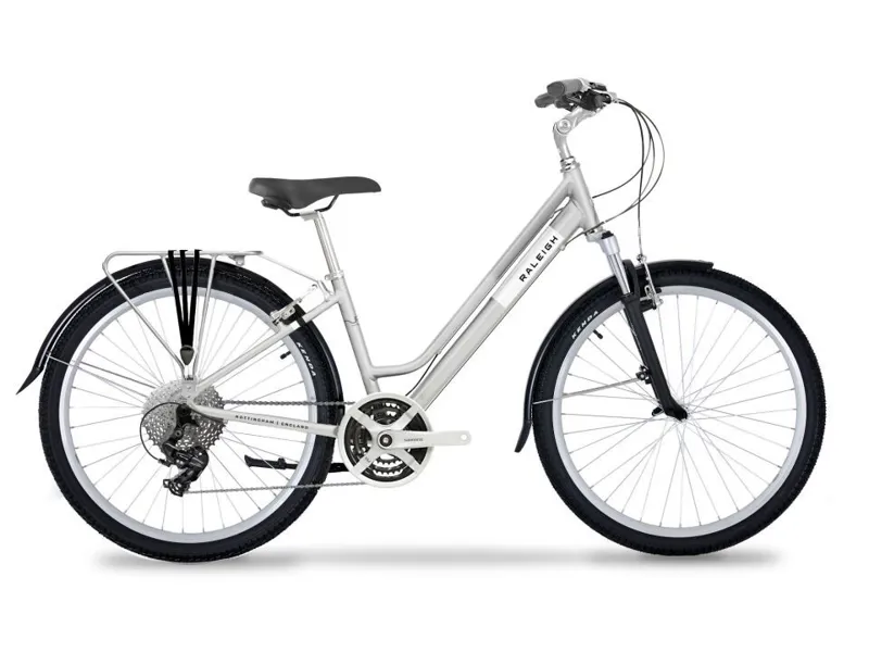 2025 Raleigh Pioneer Trail 27.5 Derailleur Lowstep Hybrid Bike in Grey