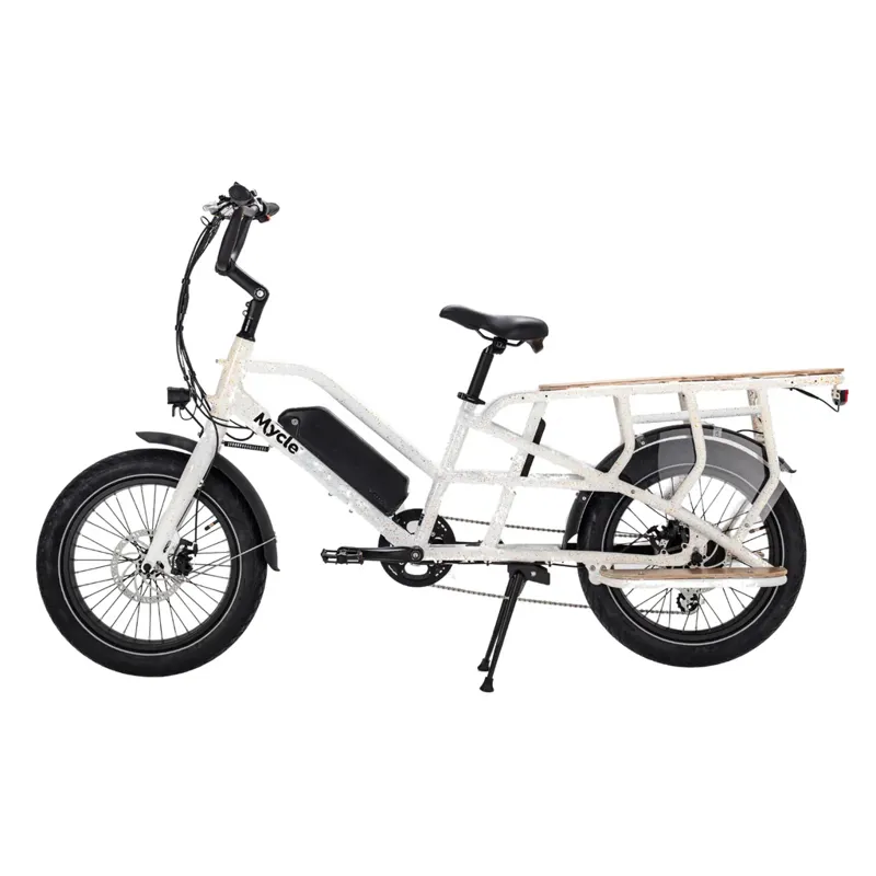 Mycle Cargo Electric Bike with 60km Battery in Speckled White