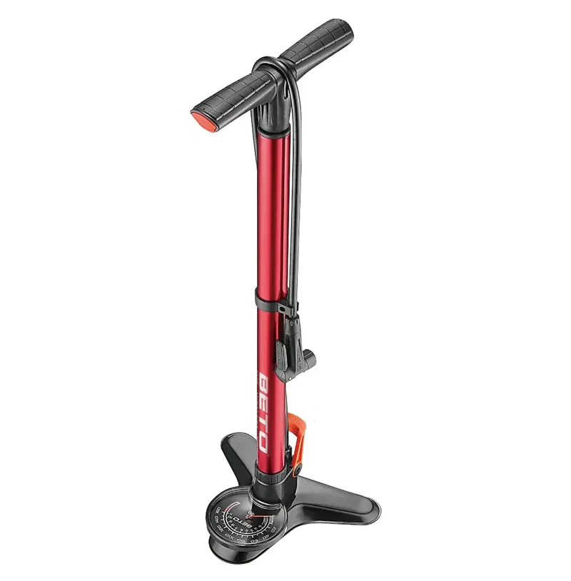 Beto Surge Tubeless Floor Pump with Gauge in Red