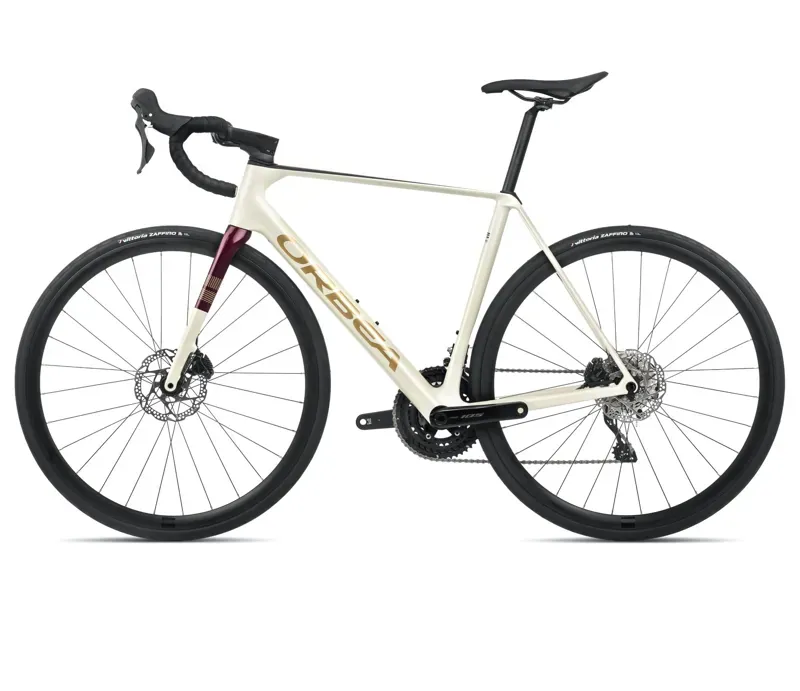 2024 Orbea Orca M30 Road Bike In Ivory White-Burgundy/Vulcano