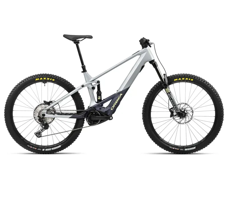2024 Orbea Wild M20 Mountain E-bike In Halo Silver/Tanzanite Carbon View
