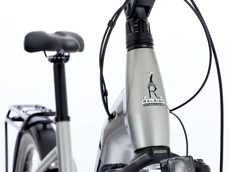 2026 Raleigh Novus Electric Bike Low Step With Derailleur Gears In Platinum Chrome Gloss-1